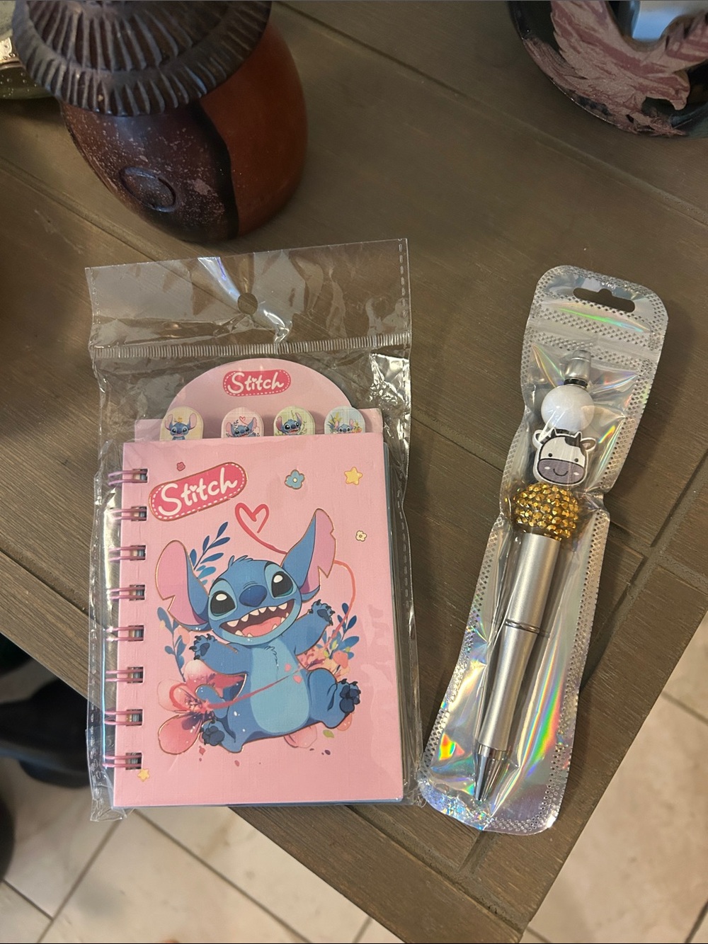 Disney Stitch Mini Notebook & Cute Cow Bling Pen Gift Set (NWOT)